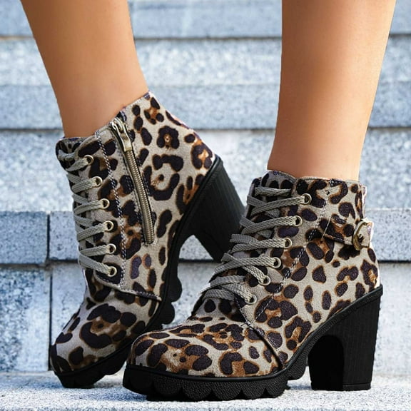 POROPL Ankle Boots for Women Winter Chunky Lace Up Shoes,Boots for Saving Size 4.5