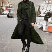 POROPL Army Green Trench Coat Men Winter Solid Color Warm Lapel Coat Business Long Coat Size S