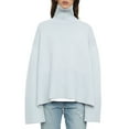thumbnail image 1 of POROPL Blue Sweaters for Women Long Sleeve High Neck Sweater Casual Oversized Knitted Striped Blouse Top Size S-XL, 1 of 2
