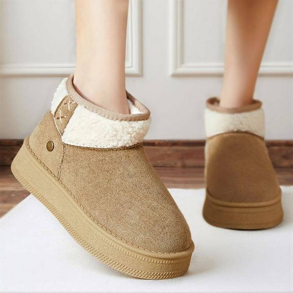 POROPL Boots for Women Fleece-Lined Warm Ankle Boots Fall and Winter Thick-Soled Low-Heeled Snow Boots