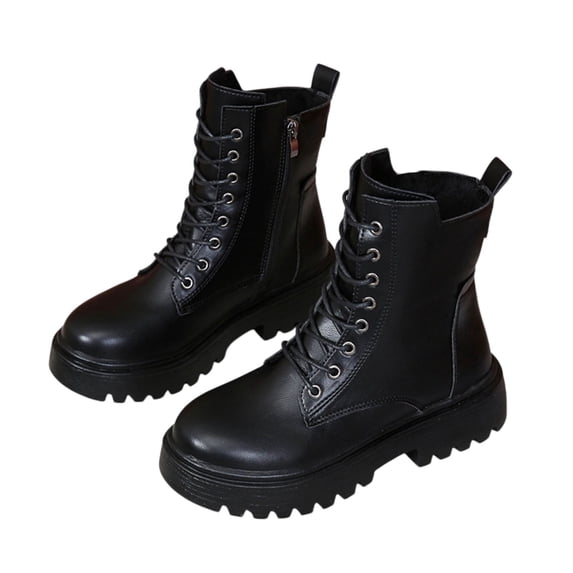POROPL Boots for Women,Ankle Boots Lace Up Chunky Combat Boots with Side Zipper Round Toe Booties