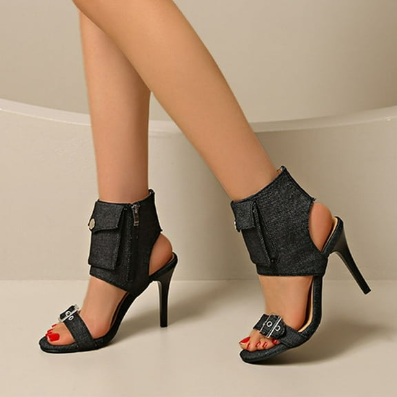 POROPL Boots for Women Ankle Fashion Summer High Heel Peep Toe Denim Dance Sandals Shoes,Boots for Saving Size 5.5