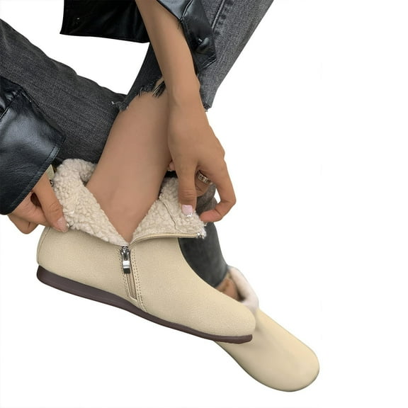POROPL Boots for Women Ankle Flat Fleece Warmretro Shoes,Womens Boots Size 4.5