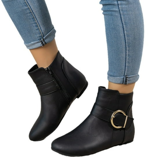 POROPL Boots for Women Ankle Low Heel Flat Side Zip Up Buckle Shoes,Boots for Reduced Price Size 6.5
