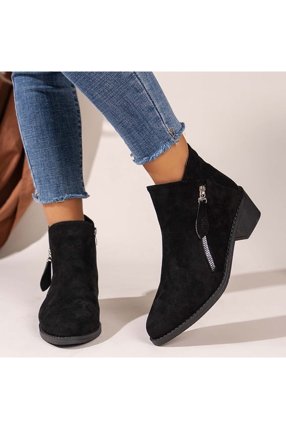 Boots for Women Ankle Winter Low Heel Chunky Suede Leather Shoes,Boots for Women Size 8.5