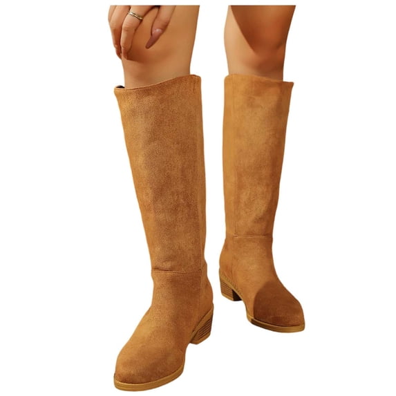 POROPL Boots for Women,Knee High Boots Suede Tall Riding Boots Low Heel Slip On Fashion Boots
