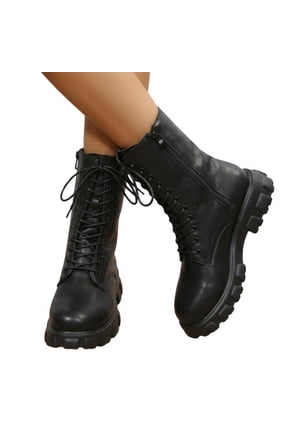 Boots for Women,Lace Up Combat Ankle Boots Chunky Platform Thick Sole Side Zipper Fashion Boots