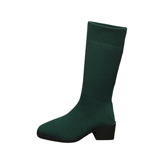 POROPL Boots for Women,Mid Calf Boots,Sock Boots Block Heel Slip On Stretch Casual Fashion Shoes