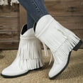 thumbnail image 1 of POROPL Boots for Women Mid Calf Low Heel Embroidery Tassel Denim Shoes,Womens Boots Size 9, 1 of 3