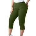thumbnail image 1 of POROPL Capri Leggings for Women Plus Size Summer Stretch Knee Length Elastic Waist Leggings with Button Slit, 1 of 8