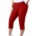 thumbnail image 1 of POROPL Capri Leggings for Women Plus Size Summer Stretch Knee Length Elastic Waist Leggings with Button Slit, 1 of 8