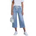 thumbnail image 1 of POROPL Capris for Women Jeans,Wide Leg Drawstring Elastic Waist Jeans with Pockets Summer Pants, 1 of 7