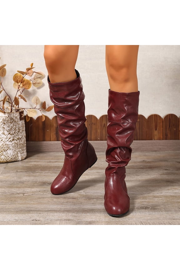Winter Boots for Women Mid-Calf Fashion Casual Knee-High Flat Heel Boots