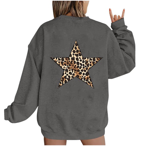 POROPL Cute Sweatshirts for Women Fashion Crew Neck Long Sleeve Sweatshirts Loose Stars Print Pullover Fall Clothing