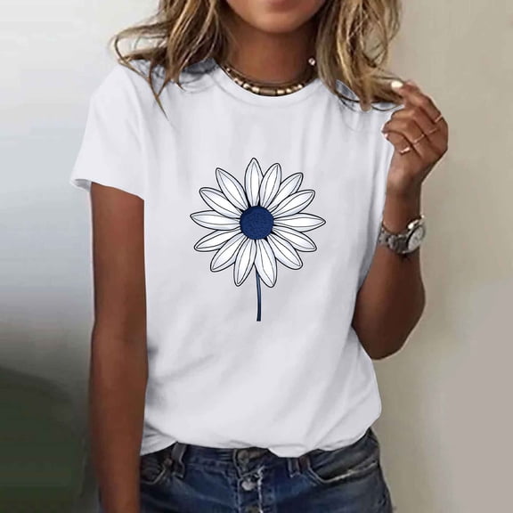 POROPL Daisy T Shirts Cotton Womens Graphic T Shirts Short Sleeve Tee Tops