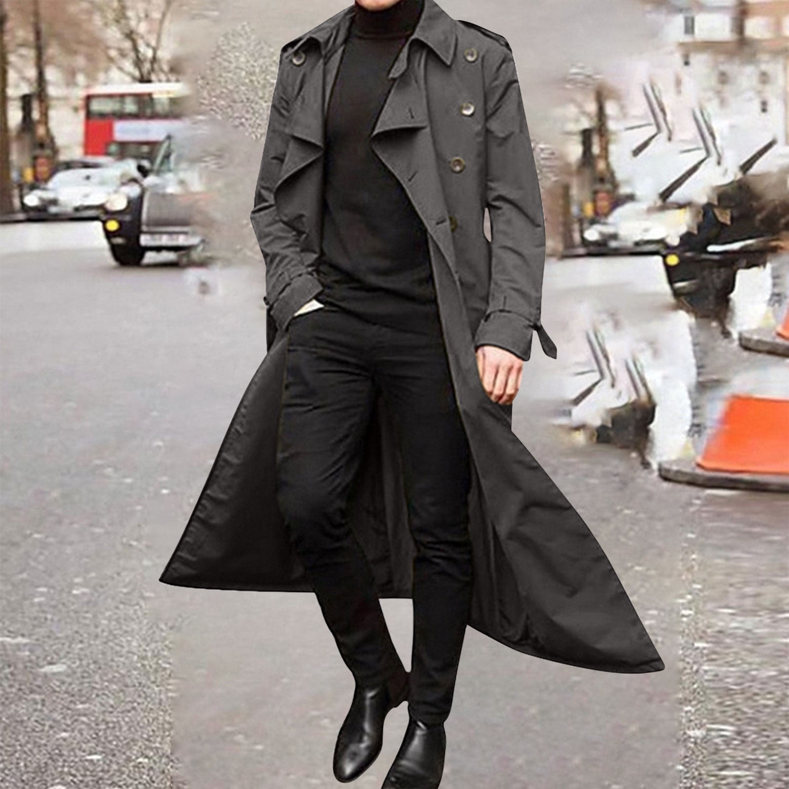 POROPL Dark Gray Trench Coats for Men long Winter Chile Ubuy - Main Image