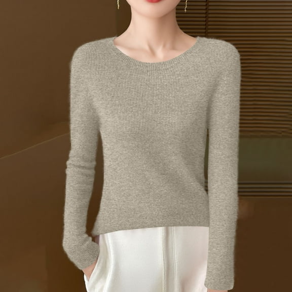 POROPL Fall Sweaters for Women 2025 Crew Neck Sweater Casual Thin Knitted Top Base Size S-XXL