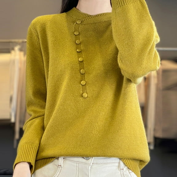 POROPL Fall Sweaters for Women 2025 Open Front Button Down Crew Neck Sweater Casual Oversized Knitted Top Base Size M-XXL