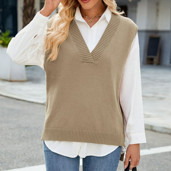 POROPL Fall Sweaters for Women 2025 Sleeveless V-Neck Sweater Casual Thin Knitted Top Size S-XL