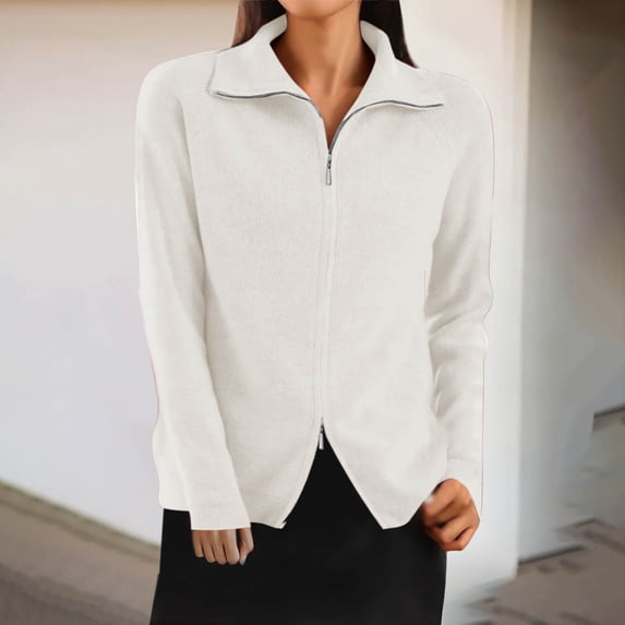 POROPL Fall Sweaters for Women 2025 Zipper Cardigan High Neck Sweater Knitted Outer Jacket Size S-XL