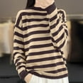 thumbnail image 1 of POROPL Fall Sweaters for Women Long Sleeve Crew Neck Sweater Casual Knitted Striped Top Size M-3XL, 1 of 3