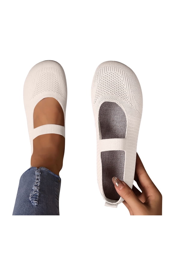 Flat Shoes for Women Mesh Wide Toe Box Slip On Breathable Washable Knit Shoes,Shoes Size 7.5