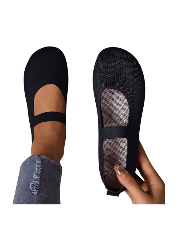 Flat Shoes for Women Mesh Wide Toe Box Slip On Breathable Washable Knit Shoes,Shoes Size 9.5