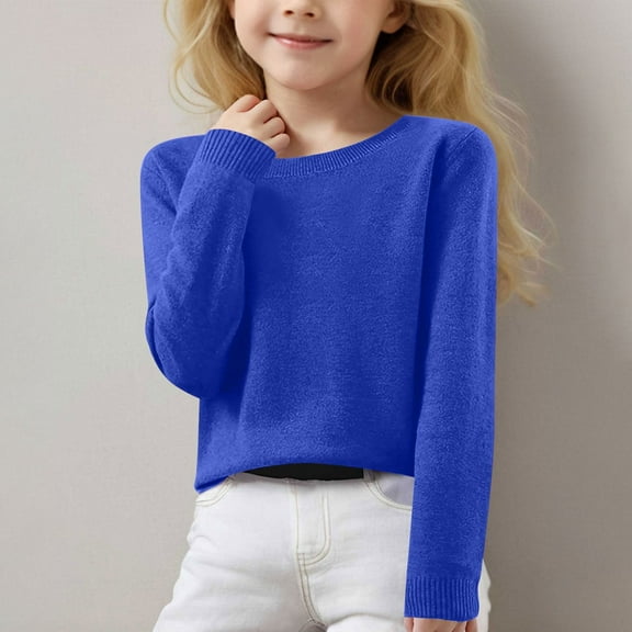 POROPL Girls Sweaters Knit Pullover Sweater Ribbed Cuffs Thin V Neck Long Sleeve Tops Blue Size 14-16