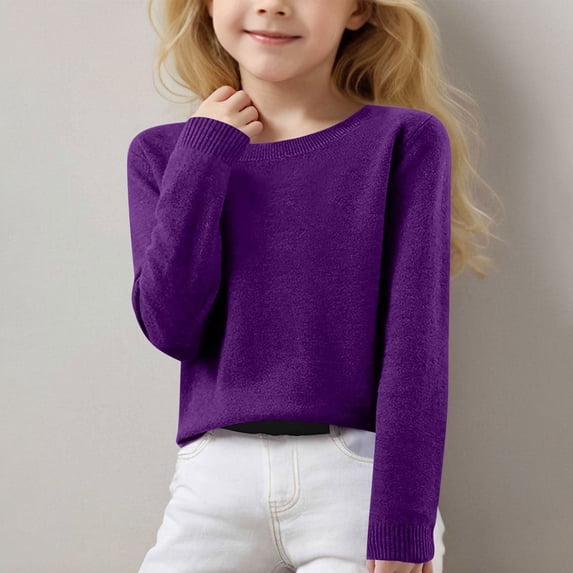 POROPL Girls Sweaters Knit Pullover Sweater Ribbed Cuffs Thin V Neck Long Sleeve Tops Purple Size 14-16