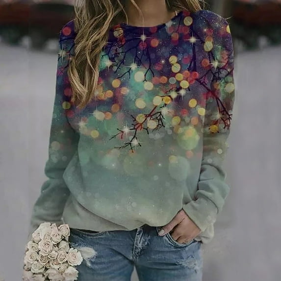 POROPL Going Out Tops For Women,Women's Round Neck Print Long-sleeved Sweatshirt Casual Blouse Pullover Tops