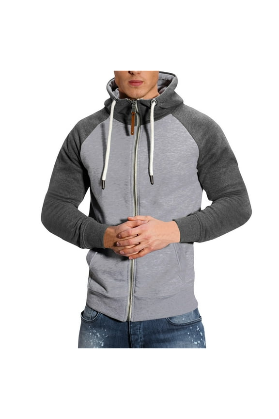 Gray Sweaters for Men with Zipper Patchwork Stand Collar Long Sleeve With Pocket Blouse Gifts for Men