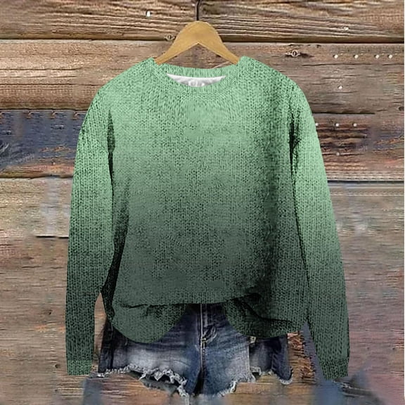 POROPL Green Sweaters for Women Long Sleeve Sweater Casual Oversized Print Blouse Top Size S-XXL