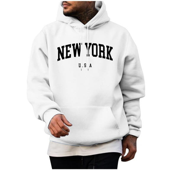 POROPL Hoodie Sweatshirts for Men Fashion Long Sleeve Sweatshirt with Pocket Casual Letter Print Print Pullover Fall Clothing White