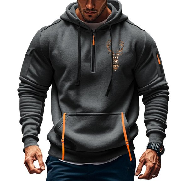 POROPL Hoodies for Men Graphic Long Sleeve Sweatshirts with Pockets Retro Print Fall Sweatshirts