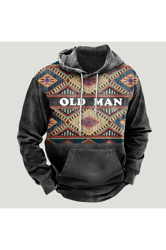 Hoodies for Men Sweatshirts for Men Drawstring Print Loose Long Sleeve Pullover Top with Pockets Black US:8