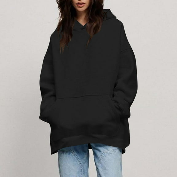 POROPL Hoodies for Women Casual Loose Plain Sweatshirts with Pockets Black