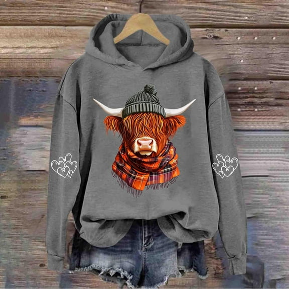 POROPL Hoodies for Women Fashion Long Sleeve Sweatshirt Casual Loose Retro Print Pullover Tops