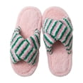 thumbnail image 1 of POROPL House Slippers for Women,Plush Warm Fuzzy Striped Cross Band House Shoes Slip On Bedroom Slippers, 1 of 7