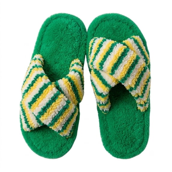 POROPL House Slippers for Women,Plush Warm Fuzzy Striped Cross Band House Shoes Slip On Bedroom Slippers