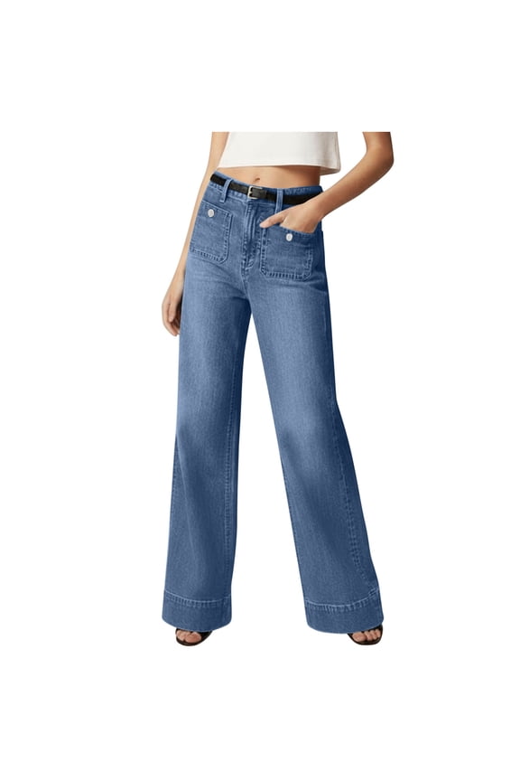 Jeans for Women Denim Elastic Wide Leg High Waist Loose Flare Jeans with Pockets,30" Inseam