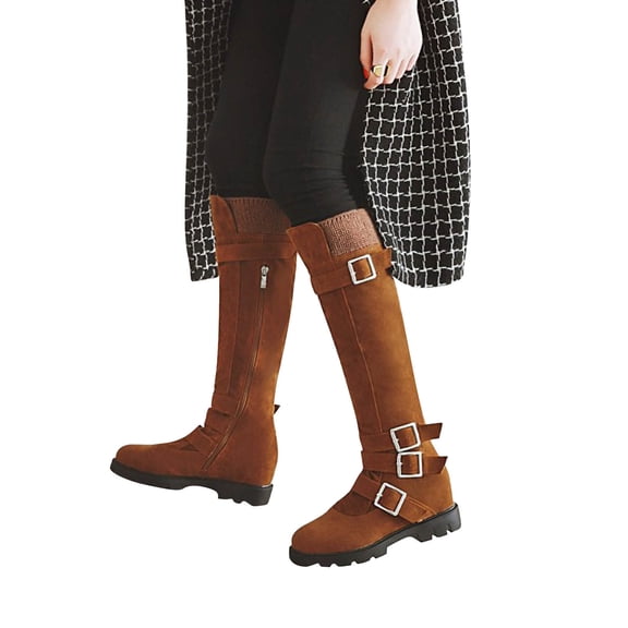 POROPL Knee High Boots for Women Flat Fleece Shoes,Size 4.5