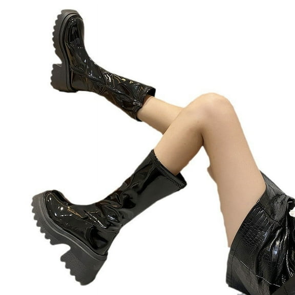 POROPL Knee High Boots for Women Mid Calf Chunky Knight Shoes,Womens Boots Size 4.5