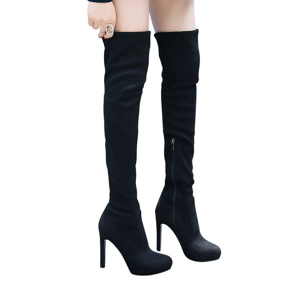 POROPL Knee High Boots for Women Winter Fall High Heel Suede Shoes,Size 6