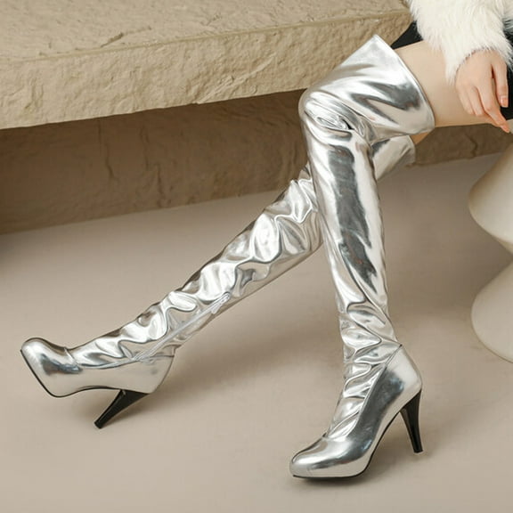 POROPL Knee High Boots for Women Winter High Heel Kitten Heel Zip Up Shoes,Boots for Saving Size 4.5