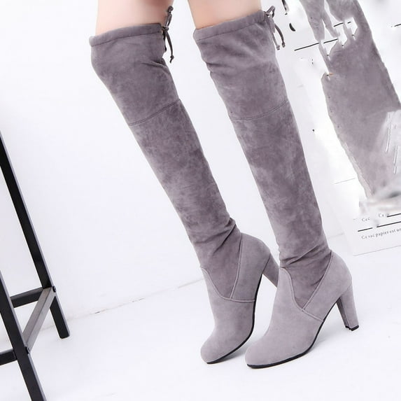 POROPL Knee High Boots for Women Winter Kitten Heel Pointed Toe Warm Knight Shoes,Boots Size 6.5