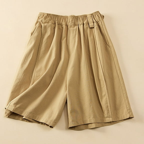 POROPL Knee Length Shorts for Women Cotton Elastic Waist Casual Loose Shorts