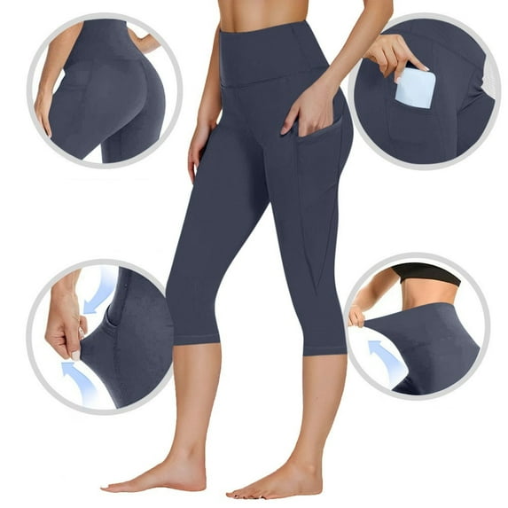 POROPL Leggings for Women Capri Athletic Workout Gym Sports Running Yoga Leggings with Pockets