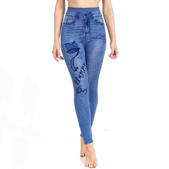 POROPL Leggings for Women Imitation Denim Leggings Yoga Athletic Print Size S-3XL