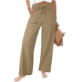 thumbnail image 1 of POROPL Linen Pants Women,Palazzo Drawstring Elastic Waist Pants Wide Leg with Side Pockets, 1 of 8