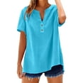 thumbnail image 1 of POROPL Linen Tops for Women Short Sleeve 2026 Fashion Shirts Casual Button V Neck Tops, 1 of 3